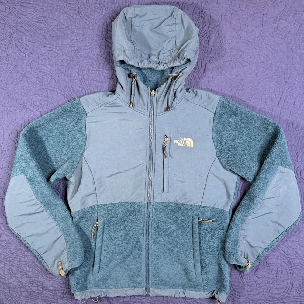 The North Face Denali Hooded Fleece Jacket Blue Gray Womens Small Full Zip